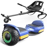 Gyroor G13 Hoverboard with K1 Seat Attachment 6.5" All-Terrain Go Kart | LED Lights, Bluetooth Speaker, UL2272 Certified, Adjustable Frame, 7.75 MPH Max Speed, Hoverboard for Kids and Adults
