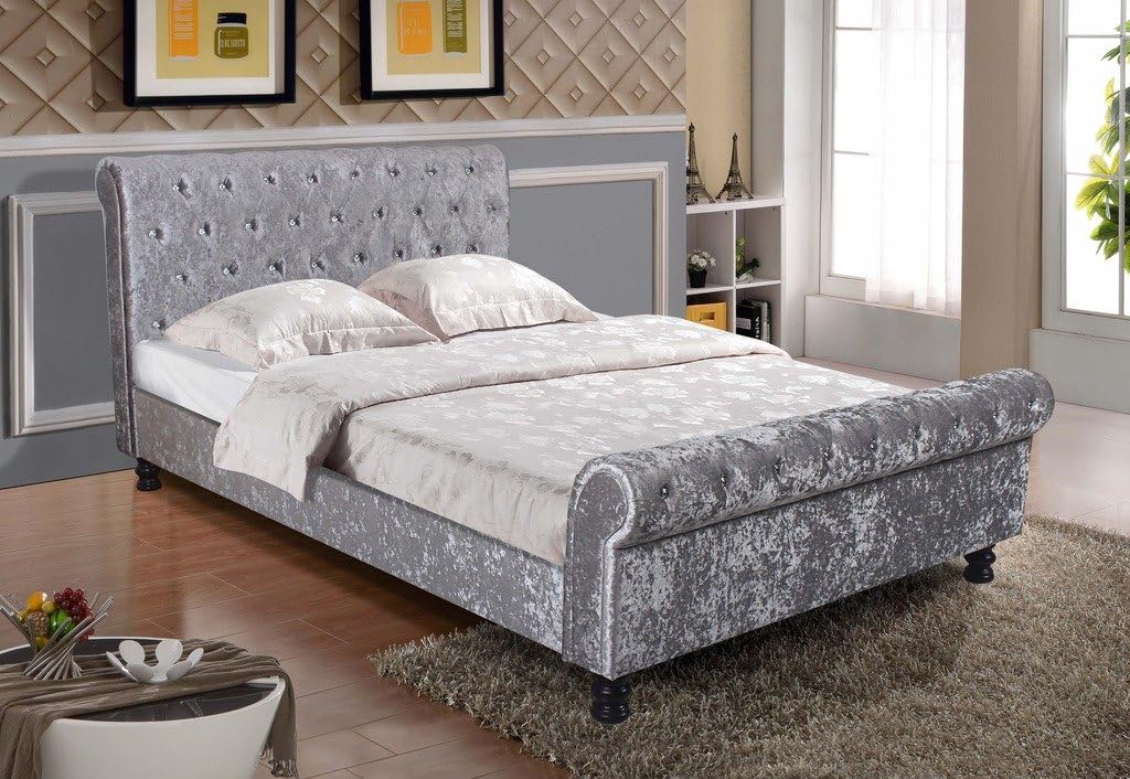 FurnitureDepot1 Kingston 5FT King Size Silver Crystal Sleigh Bed