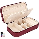 DesignSter Travel Jewelry Box, PU Leather Portable Jewelry Case, Small Jewelry Boxes for Gifts, Travel Jewelry Organizer for Women Rings Earrings Necklaces Bracelets (Wine Red)