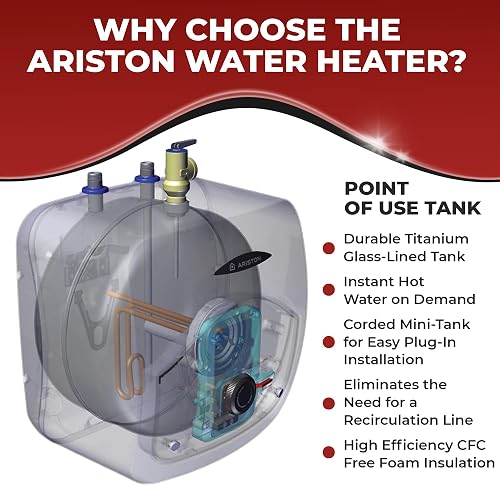 Ariston 12 Gallon Point-of-Use Electric Water Heater – Compact, Under-Sink, 6-Year Warranty