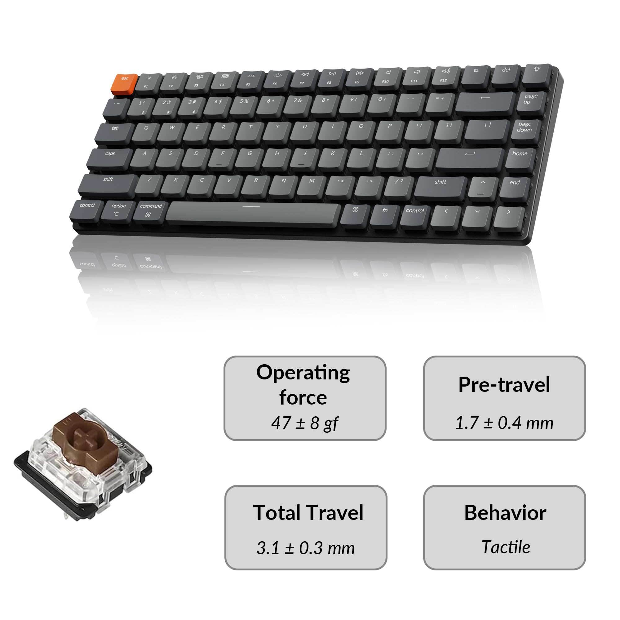 Keychron K3 Version 2, 84 Keys Ultra-Slim Wireless Bluetooth/USB Wired Mechanical Keyboard with White LED Backlit, Low-Profile Keychron Mechanical Brown Switch Compatible with Mac Windows