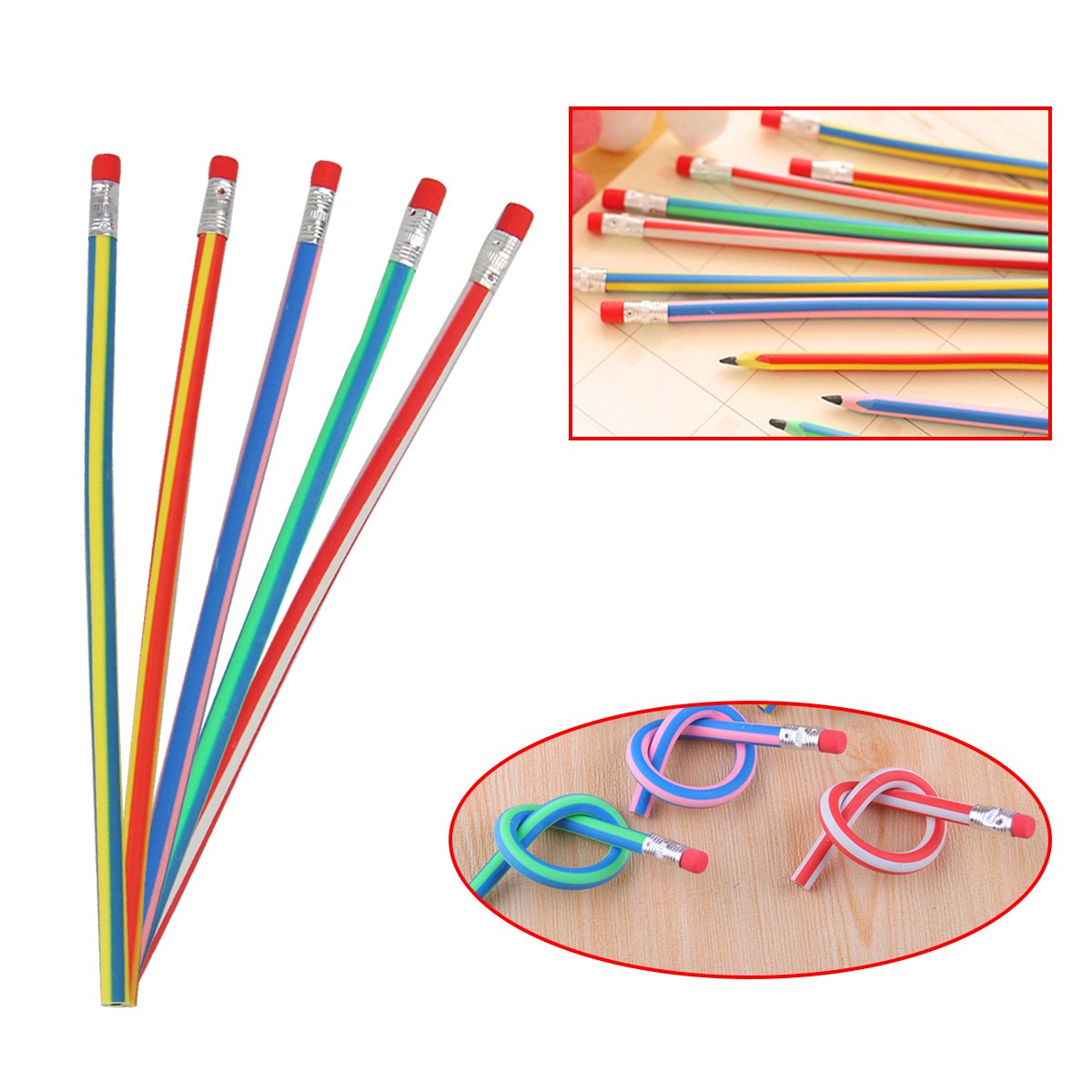 Flexible Pencils Pack of 40 Soft Pencil with Eraser for Kids Magic Colorful Bendy Pencil