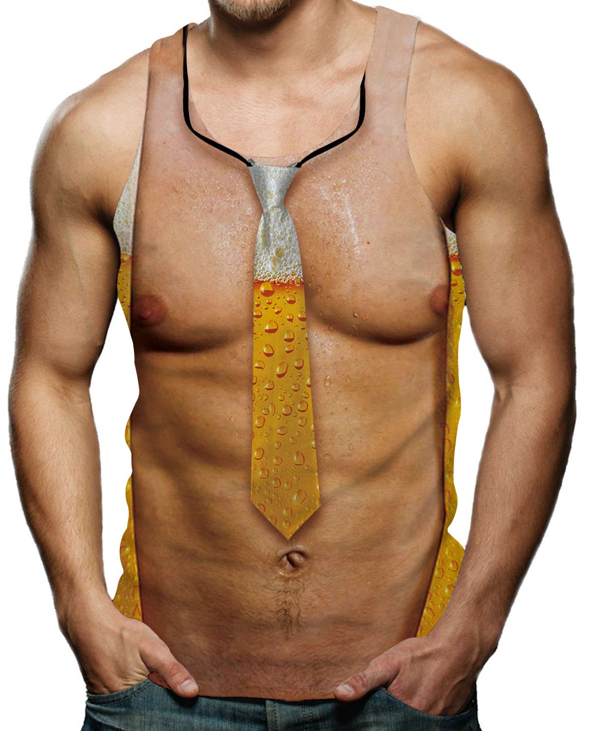 RAISEVERN Mens Vest Top for Summer Casual Cool Beer 3D Digtal Print Sleeveless T Shirt XXL