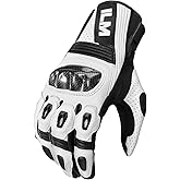 ILM Motorcycle Goatskin Leather Gloves for Men Women Riding Motorbike with Touchscreen Hard Knuckle Model GL4(White,L)