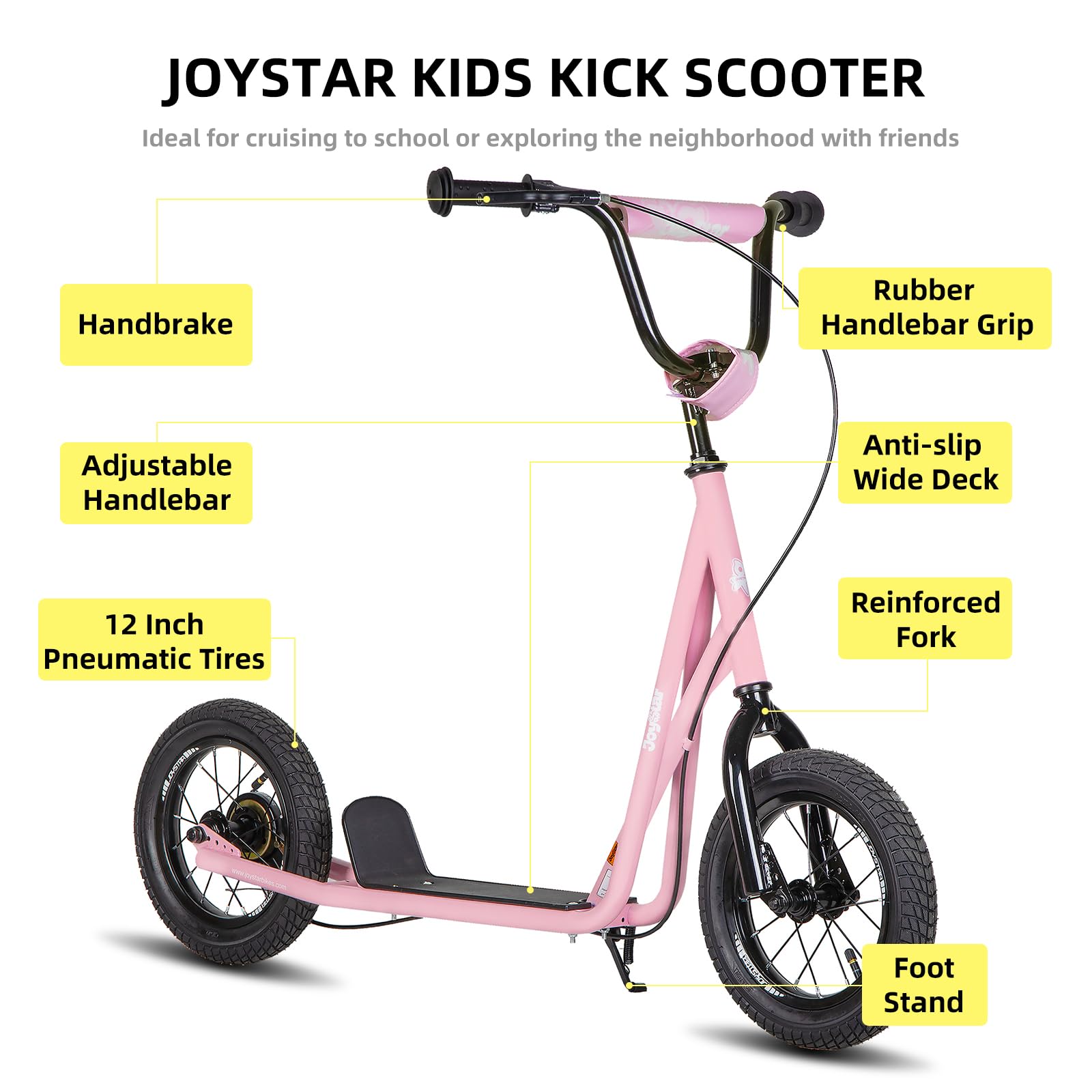 JOYSTAR Kick Scooter for Ages 5-9 Years Old Boys Girls, 12 Inch Big Wheels Scooters for Kids, Teens and Adults, Rear Brake and Adjustable Handlebar, Kids Scooter