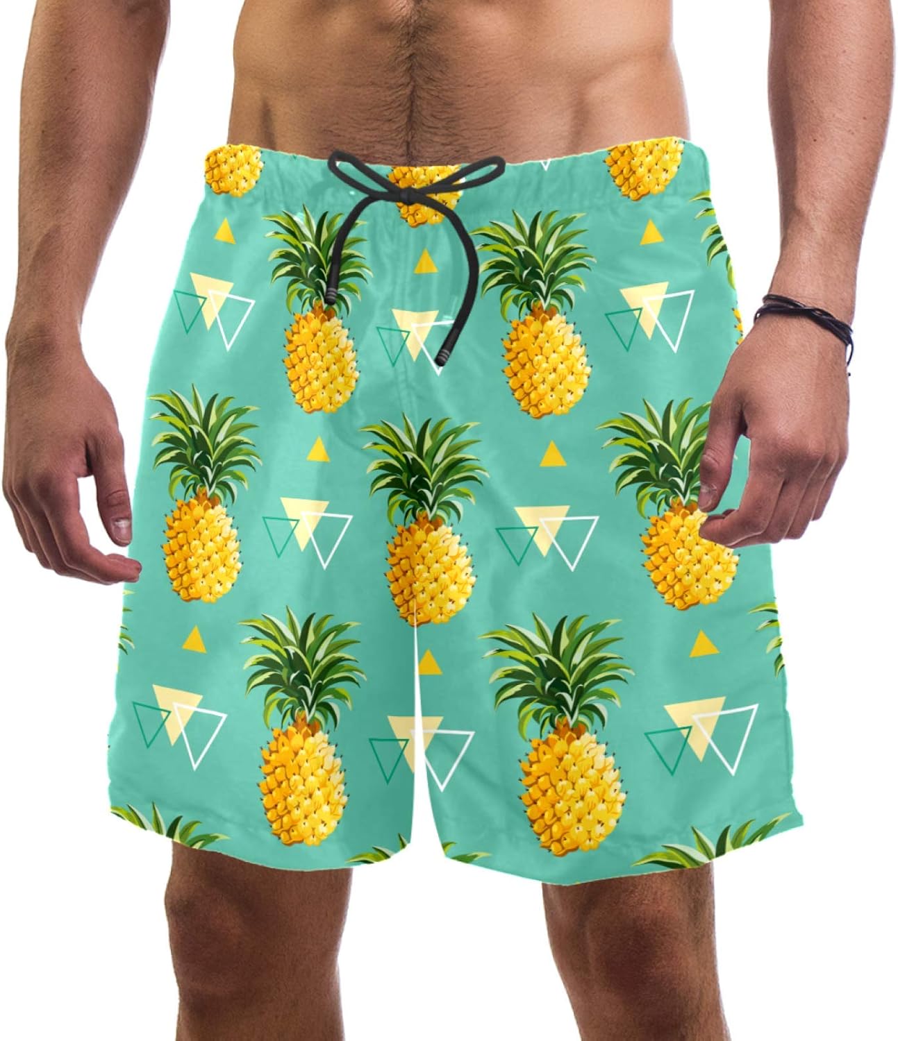 Herren Badeanzug Mit Geometrischem Muster - Weiche Badehose Mit Netzfutter