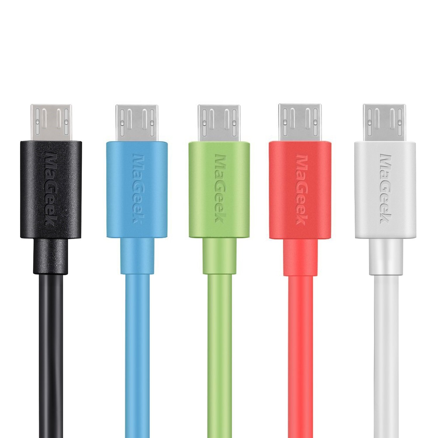 MaGeek [Pack of 5pcs] 3.3ft / 1.0m Premium Micro USB Cables High Speed USB 2.0 A Male to Micro B Sync and Charge Cables for Samsung, HTC, Sony, Motorola, LG, Google, Nokia and More (5 Colors)
