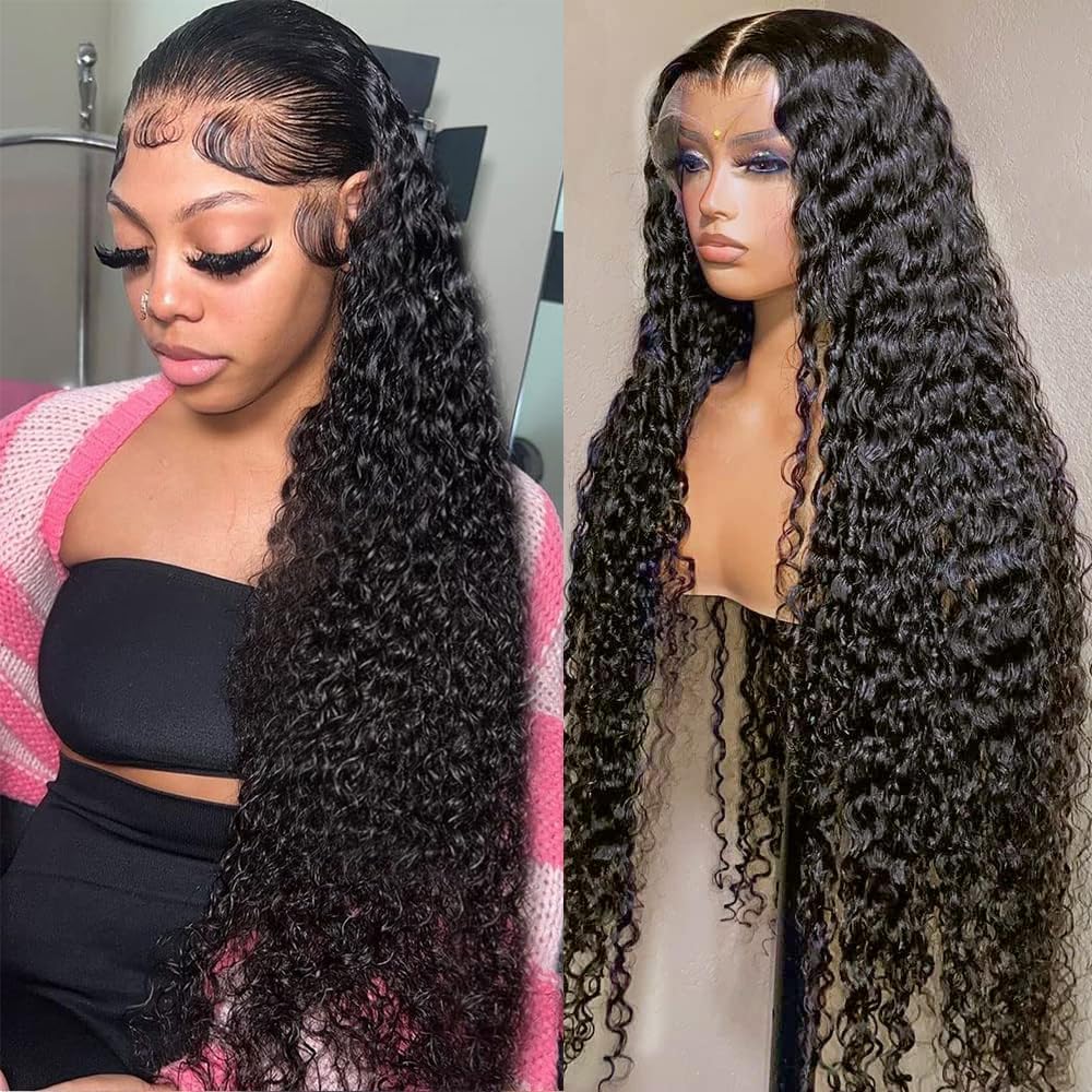 Bele 13x4 HD Full Lace Frontal Wig 180 Density 32 Inch Brazilian 12A Water Wave Full Lace Front Wigs Virgin Human Hair Pre Plucked Bleached Tiny Knots with Baby Hair for Black Wowen — image 1
