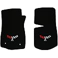 1968-1982 C3 Corvette Classic Loop Black Front Floor Mats Set with Crossed Flags Logo in Silver & Red
