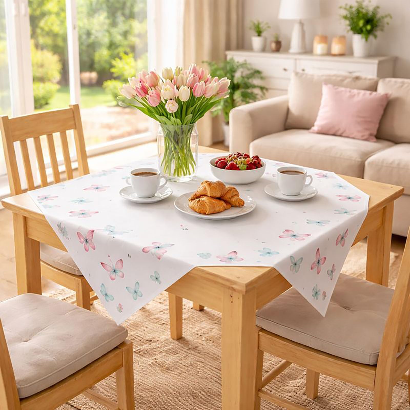 KAMACA Butterfly Tablecloth High-Quality Print Motif Eyecatcher in Spring Easter Outdoor Summer (Garden Tablecloth 80 x 80 cm Butterflies in the Sky)