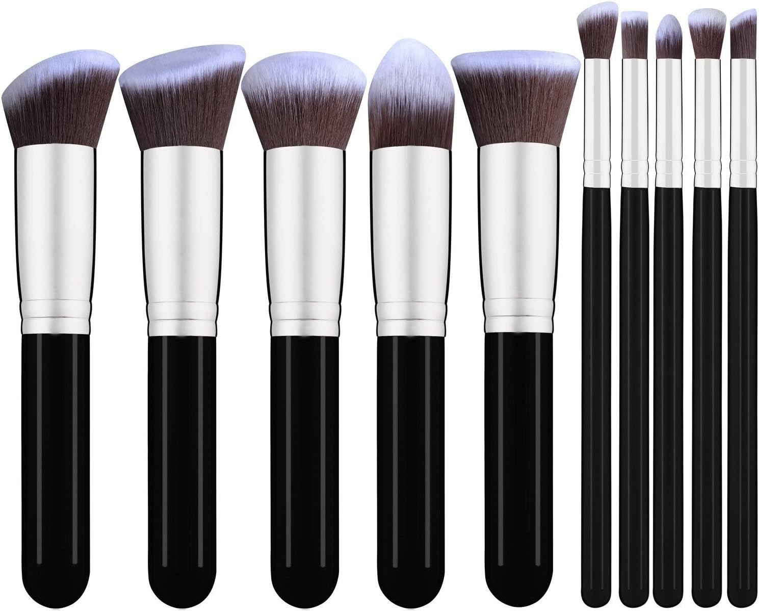 10 Pcs Makeup Brush Set Premium Synthetic Foundation Blending Blush Face Powder Brush Eyeshadow Blending Brushes (Black/Silver)
