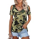 Amoretu Womens Short Sleeve Cold Shoulder Basic Tee Tops Shirts