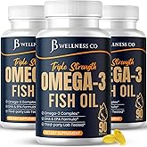 Triple Strength Omega 3 Fish Oil 3750 mg - EPA & DHA - Over 3000mg Omega-3 Fatty Acids - 1350mg EPA + 900mg DHA - Best Essential Fatty Acids, Burpless Fish Oil - 270 Count