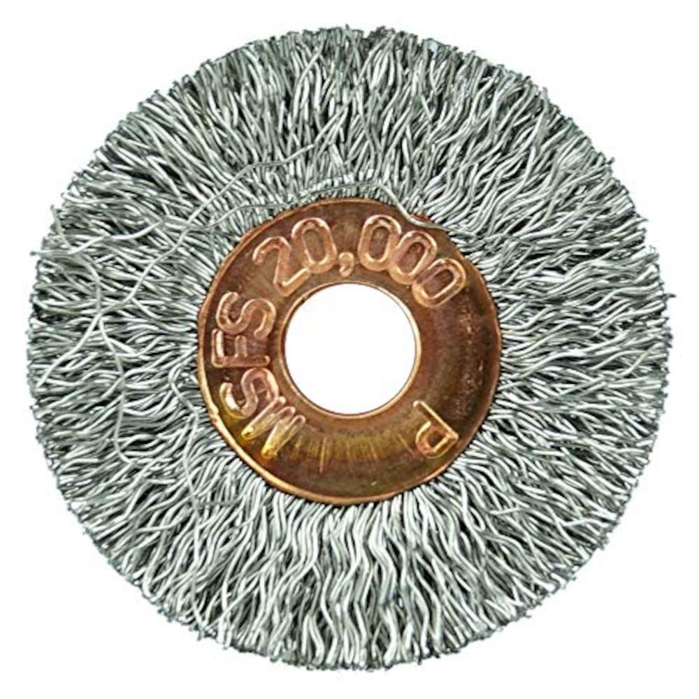 Weiler 16521 11/4" Crimped Wire Wheel.008"Stainless Steel Fill, 1/4"Arbor Hole