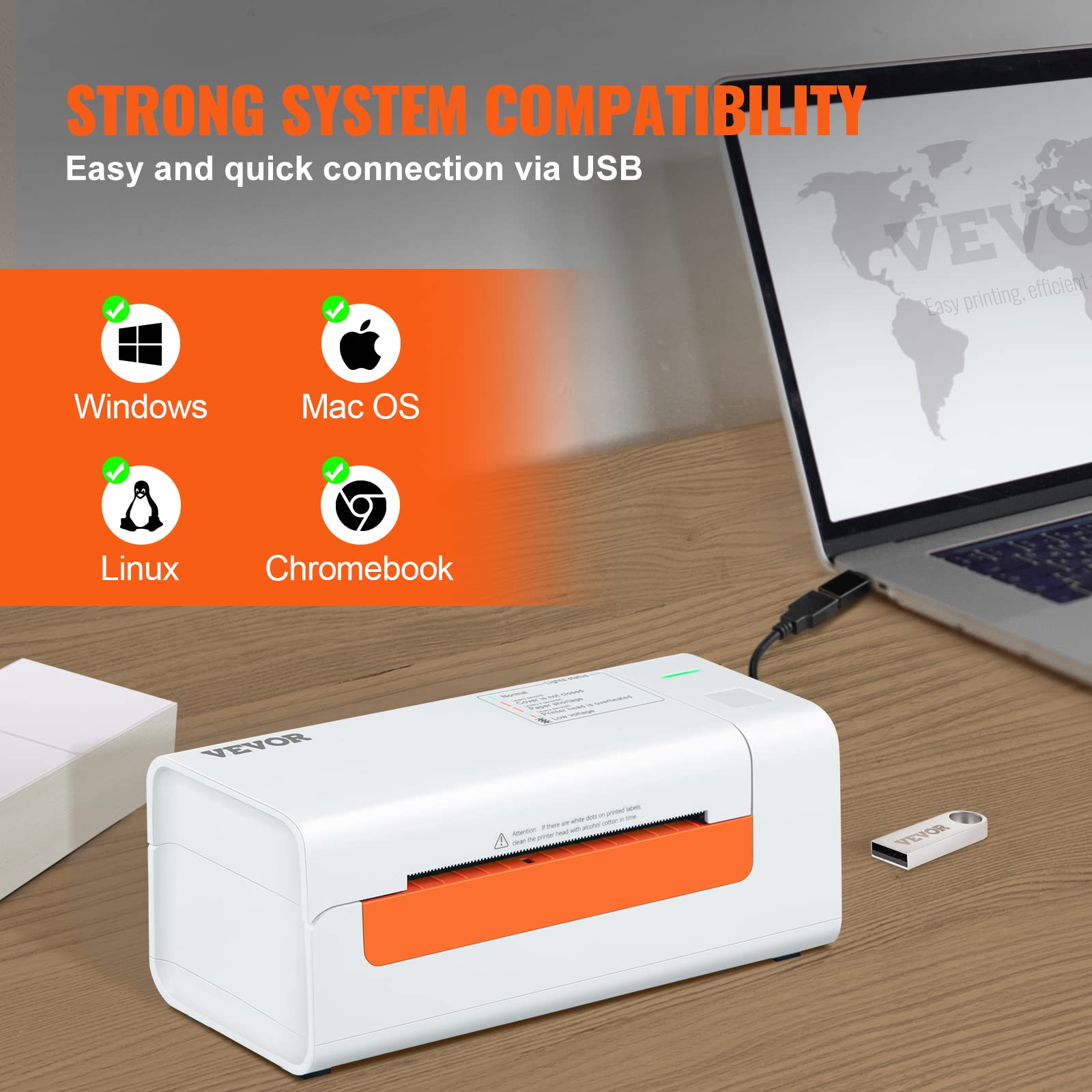 VEVOR Thermodirekt-Etikettendrucker 4x6 USB-Barcode 150 mm/s 203dpi für Paketversand kompatibel mit Amazon/eBay/Etsy/UPS Support Windows/macOS/Linux/Linux/Chromebook Weiß 3