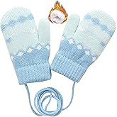 CXQRR Toddler Kids Knit Mittens for Girls Boys, Winter Gloves Doulbe Layer Thick Fleece Lining with String for Cold Weather