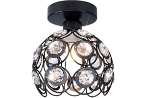 TISLYCO Modern Chandelier Crystal Ceiling Hallway Light, Mini Semi Flush Mount Ceiling Light Fixture Mini Chandelier, Antique Black Metal Crystal Chandelier Lamp Entryway Bedroom Bathroom Kitchen