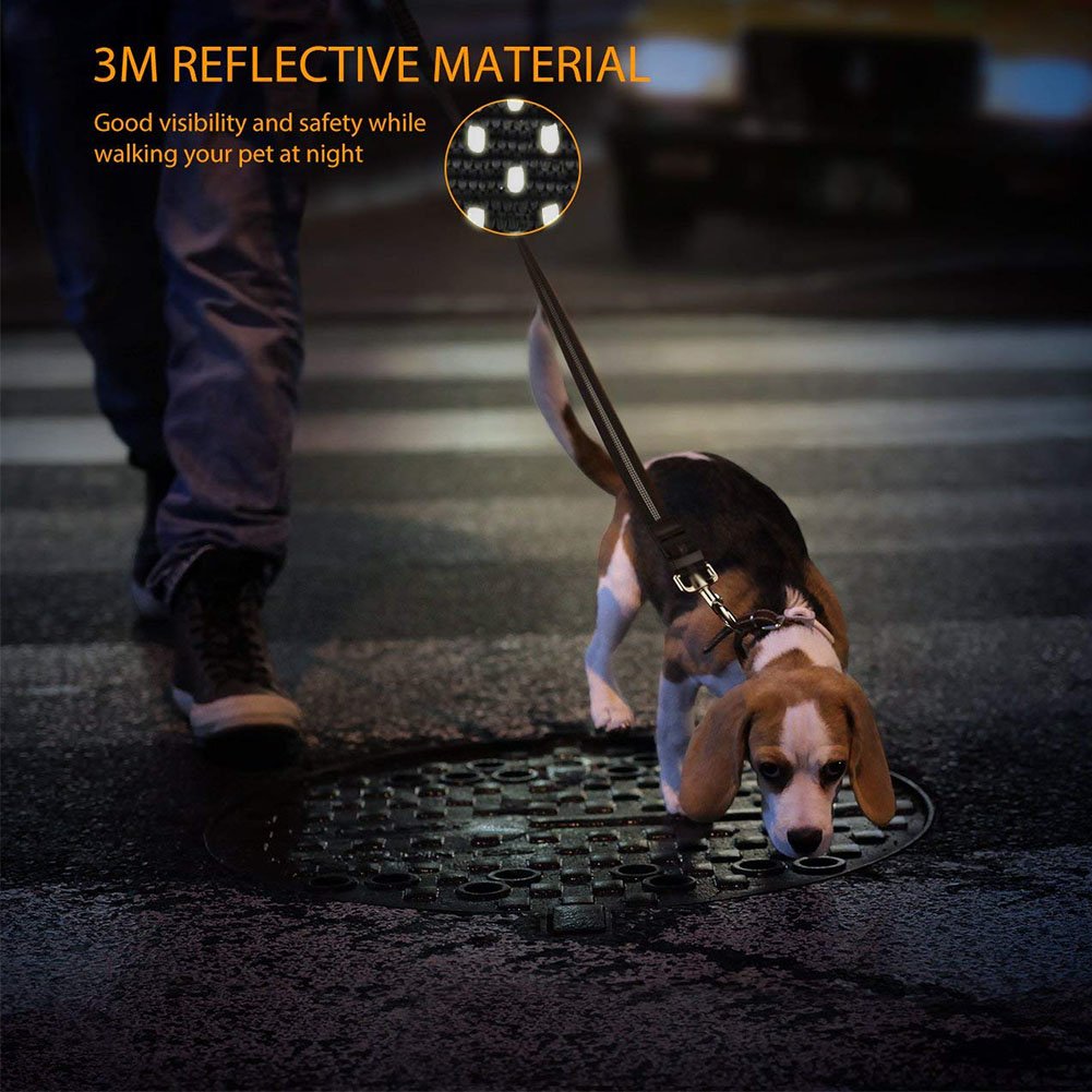 Dog Leash Adjustable Length - Reflective Nylon Webbing- High Elasticity Retractable Indestructible Dog Leash with Car Seat Belt Clip for Large & Medium Dogs Training, Walking and Car Travel (black)