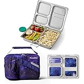 PlanetBox Launch Stainless Steel Bento Box Style Lunch Box Kit for Kids and Teens with 3 Compartments – Stardust Edition incl