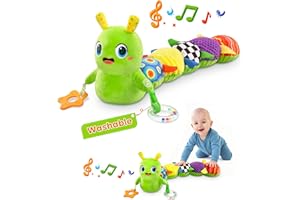 GOGONOVA Baby Toys 0-6 Months, Washable Baby Musical Caterpillar Toys with 10 Kid's Songs,Rattles,BabyTeething Toys,Suitable for 0-6, 6-12 Months Infant Tummy Time Toy,Newborn Baby Boy&Gril Gifts (Green)