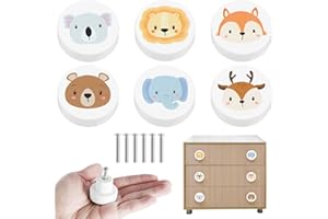 6Pcs Drawer Knobs with Screws Dia1.4inch Round Dresser Knobs Decorative Wood Cabinets Handles Creative White Cartoon Cupboard