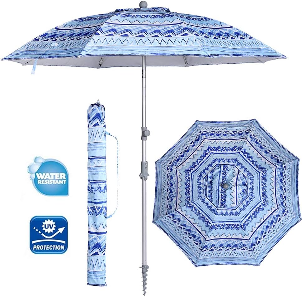SNAIL 7' Portable Beach Umbrella with Sand Anchor, Tilt Pole, Carry Bag, Air Vent UV 80+ Protection with Sliver Coating, for Pool Outdoor Patio