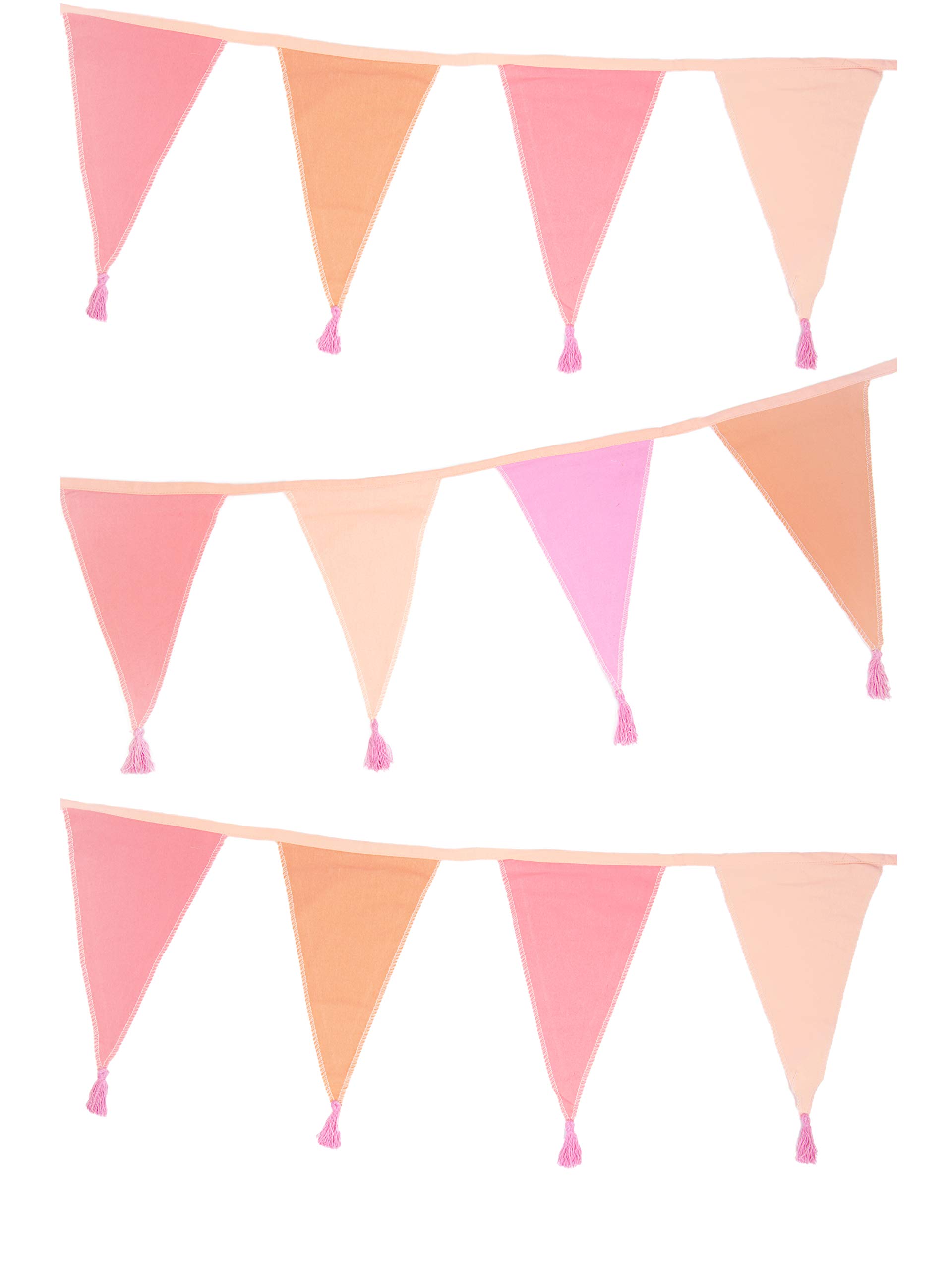Talking Tables Pink Fabric Bunting with Tassels-3m | Triangle Flag Pennant Garland, 100% Cotton, Home Décor for Girls Bedroom, Nursery Accessories, Indoor Outdoor Birthday Party Decorations, Festival