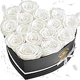 Impouo 16-Piece Forever Flowers Heart Shape Box - Preserved Roses, Birthday Gifts for Women- Flower Delivery Prime, Valentines, Anniversary, Wedding Gifts- White Roses