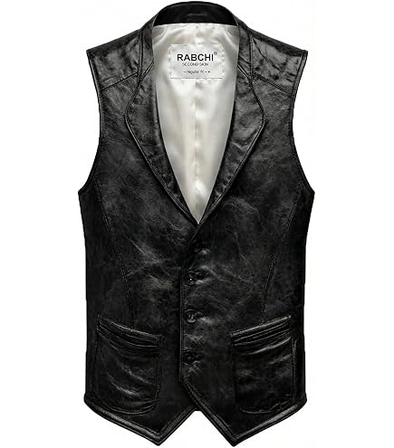 Amazon.com: RABCHI Men's Black Leather Waistcoat Vest – Sleeveless