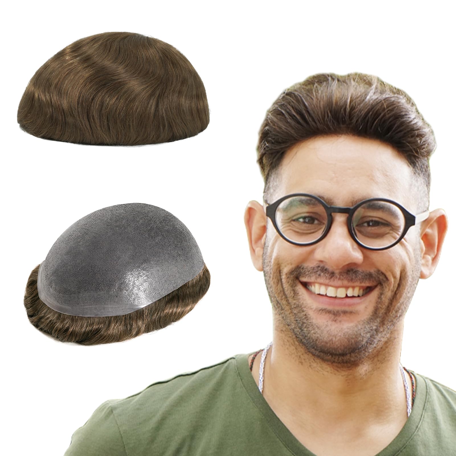 Lordhair Toupee Hairpiece for Men, 0.08mm Thin Skin Hair Replacement Front 1/2'' Hairline with V-looped Base Size 8X10 Inch Men's Wig