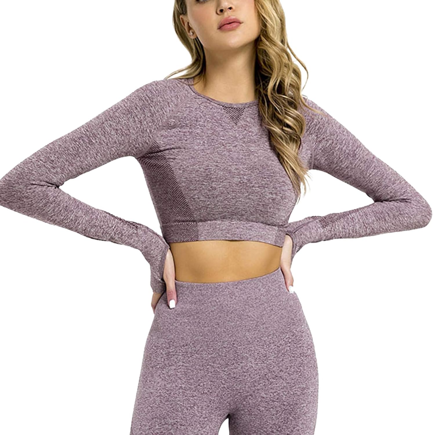 Long Sleeve Fitness Yoga Tops with Thumb Hole for Ladies Seamless