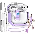 Secure Lock Case for AirPods 4, Ekoonpft 5-in-1 Anti-Yellow Clear Cases for Apple AirPods 4th Gen 2024 for Women Girly, Soft TPU Cover with Cleaner, Silicone Wrist Strap,Cute Candy Keychain, Carabiner