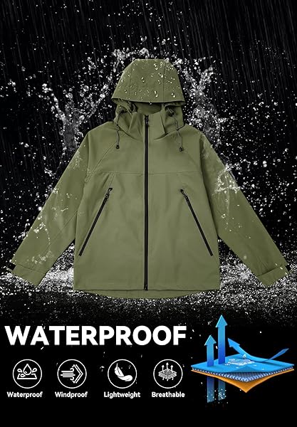 ZANDO WATERPROOF WOMEN’S RAIN JACKETS LIGHTWEIGHT RAIN JACKET WITH HOOD WATERPROOF RAINCOAT FOR WOMEN RAINCOATS FOR WOMEN LOOSE WINDBREAKER JACKET HIKING ARMY GREEN L
