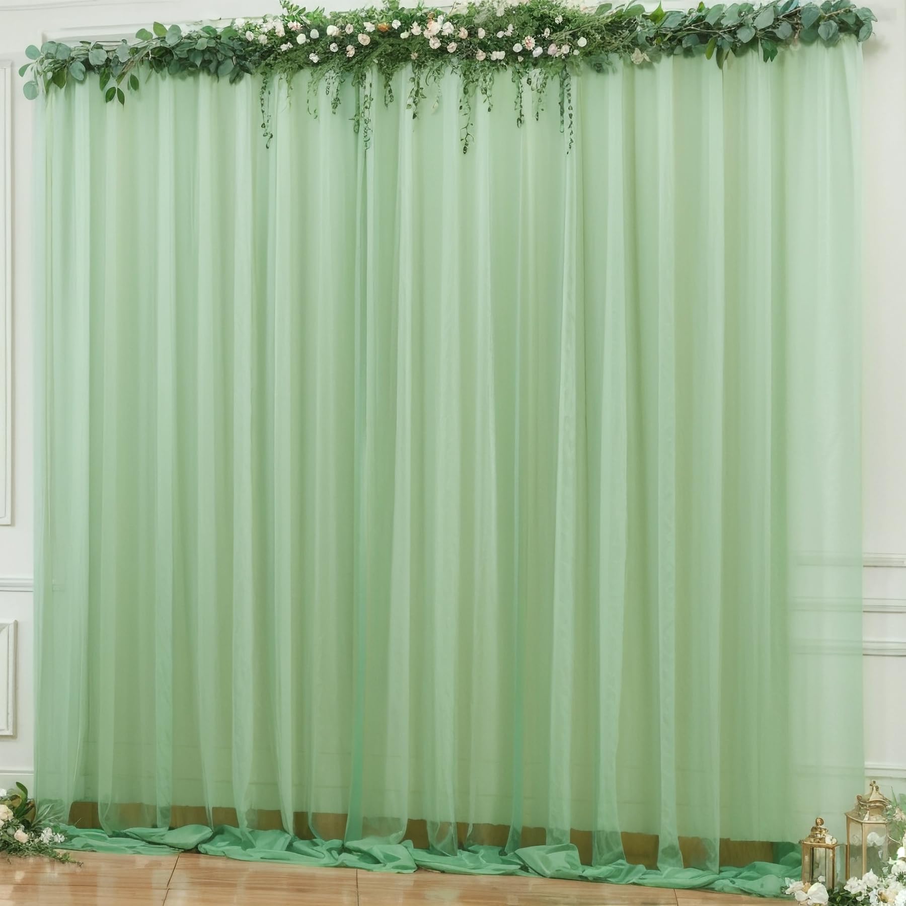 Photo 1 of 10x10ft Olive Green Tulle Backdrop Curtain for Parites, Sheer Backdrop Curtains for Wedding Baby Shower Birthday Party Photo Shoot Decorations