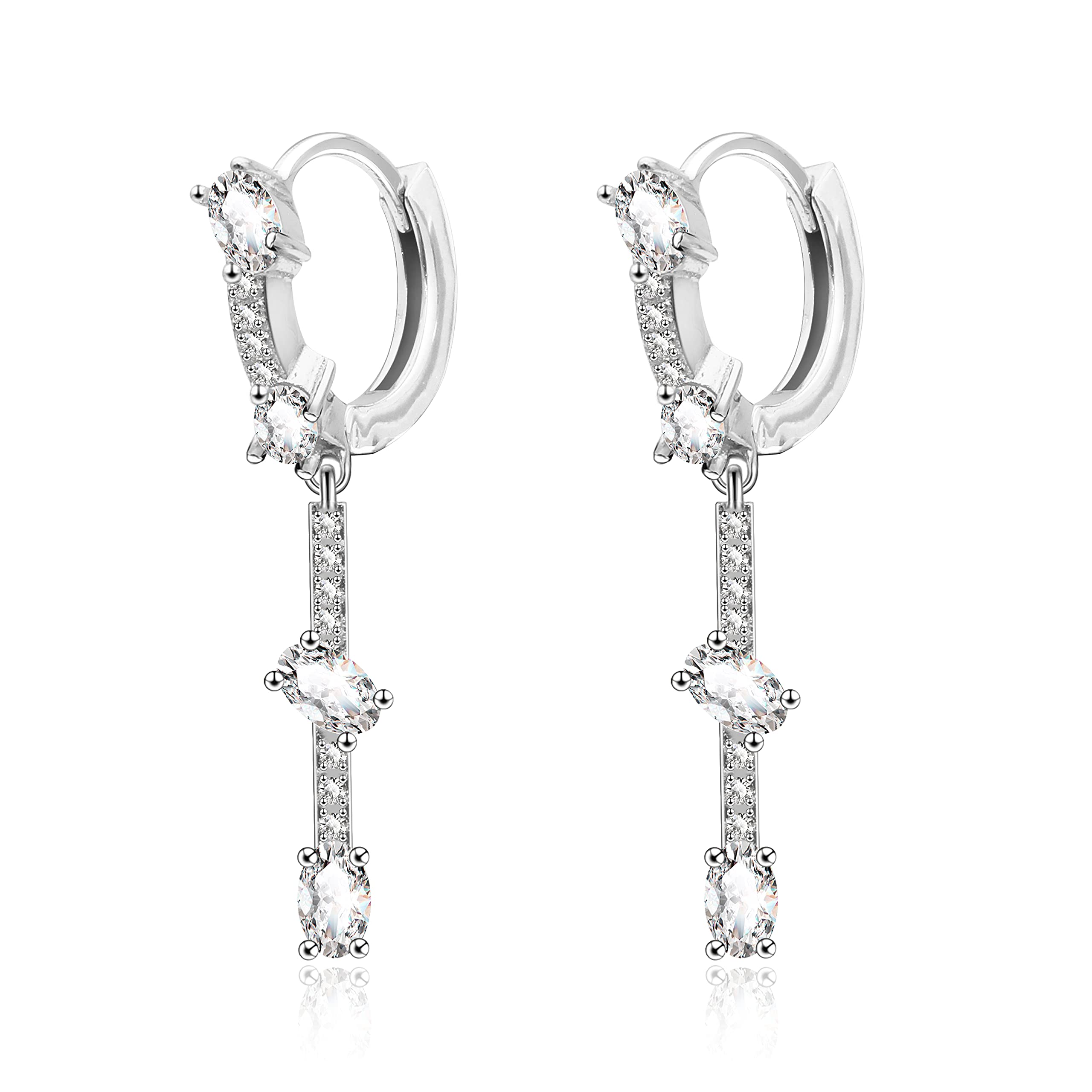 KristLand S925 Sterling Silver White Gold Plated Women Hoop Earrings Dangel Earrings Prong Cubic Zirconia Jewelry for Ladies Girls