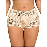 SHENHE Women's Crochet Coverups Hollow Out Tie Waist See Through Boho Shorts