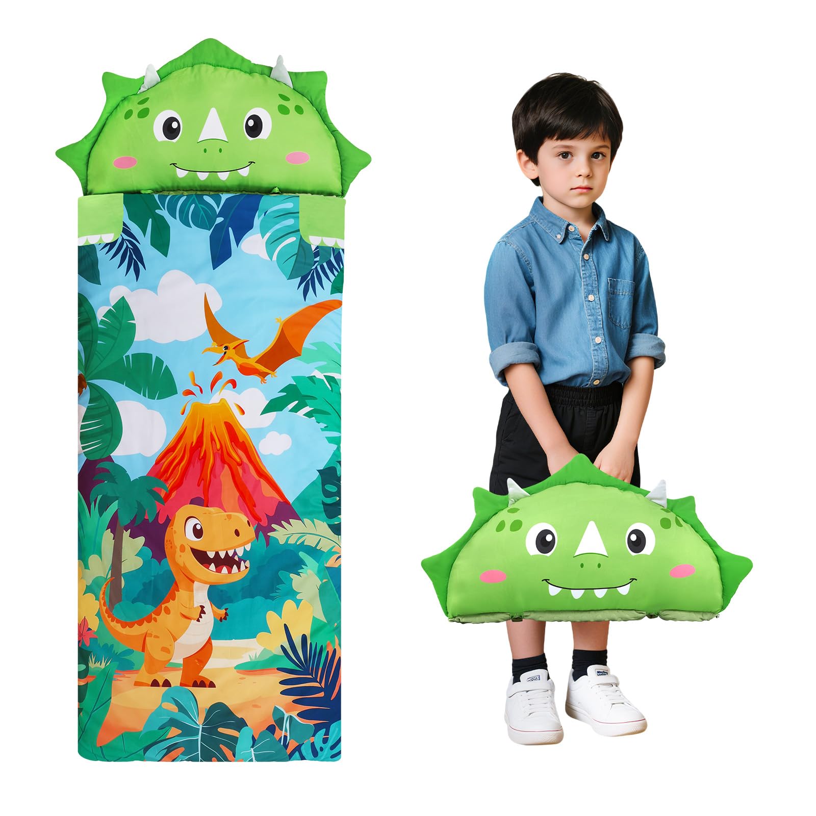 Kids Sleeping Bag with Pillow,All-In-One Nap Mat for Toddlers Boys Girls,Cosy Children Sleepover Bag for Travel Nursery,Gift for Birthday Christmas