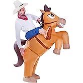 Spooktacular Creations Halloween Inflatable Costume, Riding a Horse Suit, Cowboy Suit with a Hat, Air Blow Up Deluxe Halloween Outfit, Cowboy Ride On Horse Costume - Adult Size