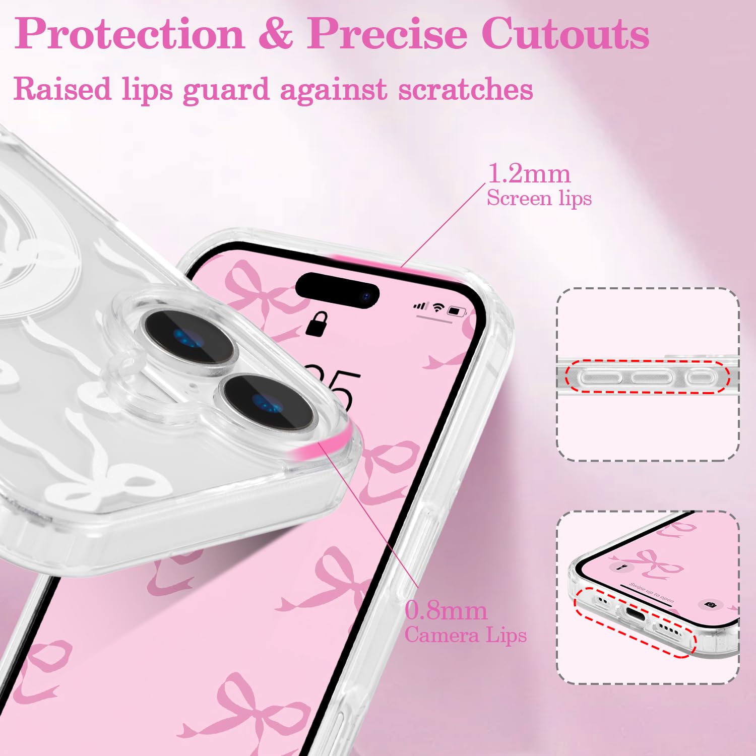 UEEBAI Magnetic for iPhone 16 Case, Bow Case Compatible with MagSafe, Wireless Slim Clear Ribbon Aesthetic Phone Cover Anti-Yellowing Shockproof Protective Cover for Women Girl - White