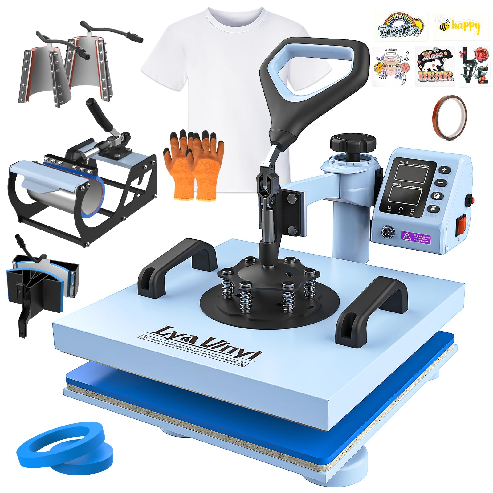 Photo 1 of 15“x15 Heat Press Machine - Lya Vinyl 7 in 1 Heat Press 360-Degree Swing Away Digital Press Machine Multifunction Sublimation Combo Heat Transfer Machine for T-Shirts, Hats, Caps, Mugs and Plates