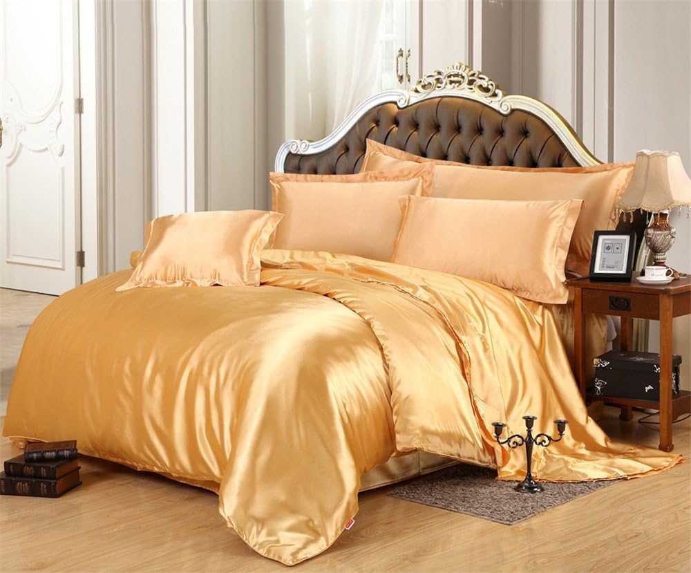 Lotus Karen Satin Silky Bedding Comforter Duvet Cover Fitted Sheet Pillowcases Set - Luxury Ultra Soft Solid Imitated Silk Bedding Set