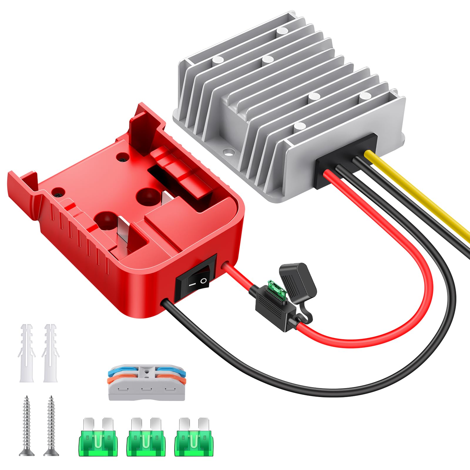 Photo 1 of 18V to 12V Step Down Converter for Milwaukee M18 Battery, DC Voltage Reducer Transformer 12V 20A 240W Buck Converter Power Wheel Battery Adapter with Over Discharge Protection, Switch and Fuse