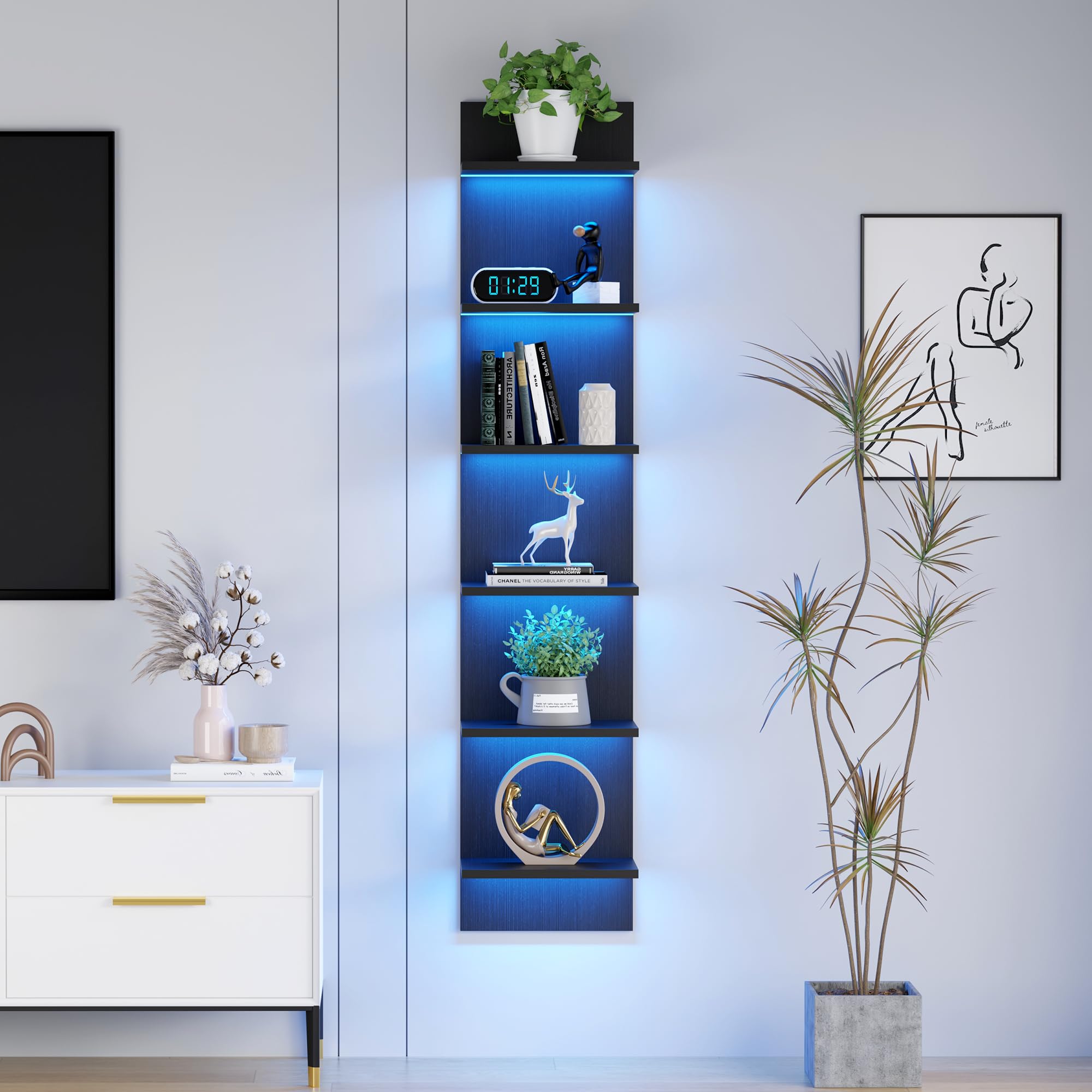 Photo 1 of Qupui 6 Tier Wall Shelf Unit with LED Light, Floating Storage Home Decor Organizer Shelving for Living Room