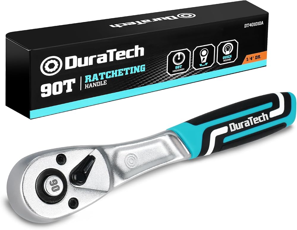 DURATECH 1/4 In Ratchet Handle 90 Teeth Reversible 4° Chrome Vanadium