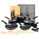 Ecolution Easy Clean Ceramic Nonstick Cookware Set, Dishwasher Safe Kitchen Pots and Pans Set, Comfort Grip Handle, Even Heating, and Ultimate Food Release, 26-Piece, Black