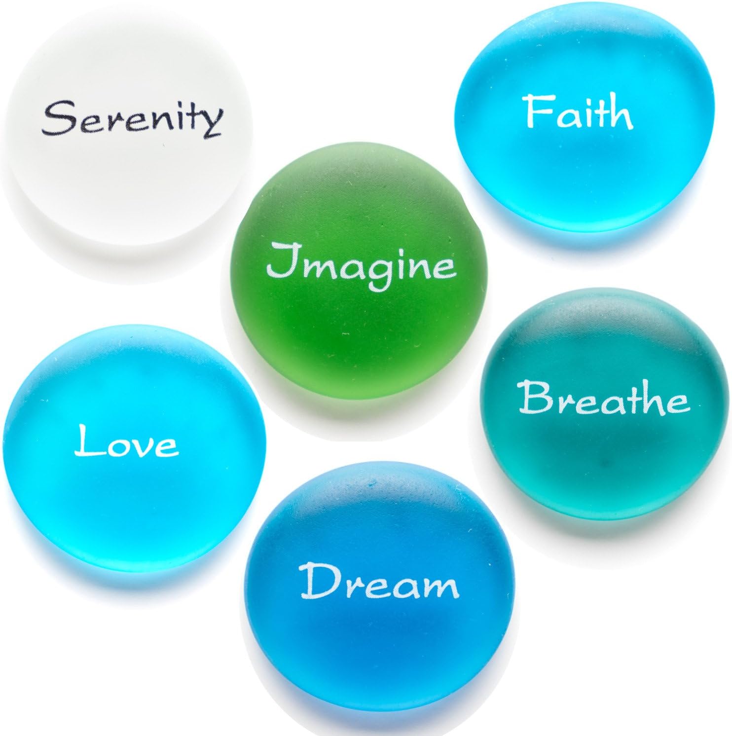 Indoor Fountains & Accessories - Lifeforce Glass The Mermaid's Message: Frosted Sea Glass Stones, Six Inspiring Words in Beach Colors, Packaged in a Deluxe Box Set II