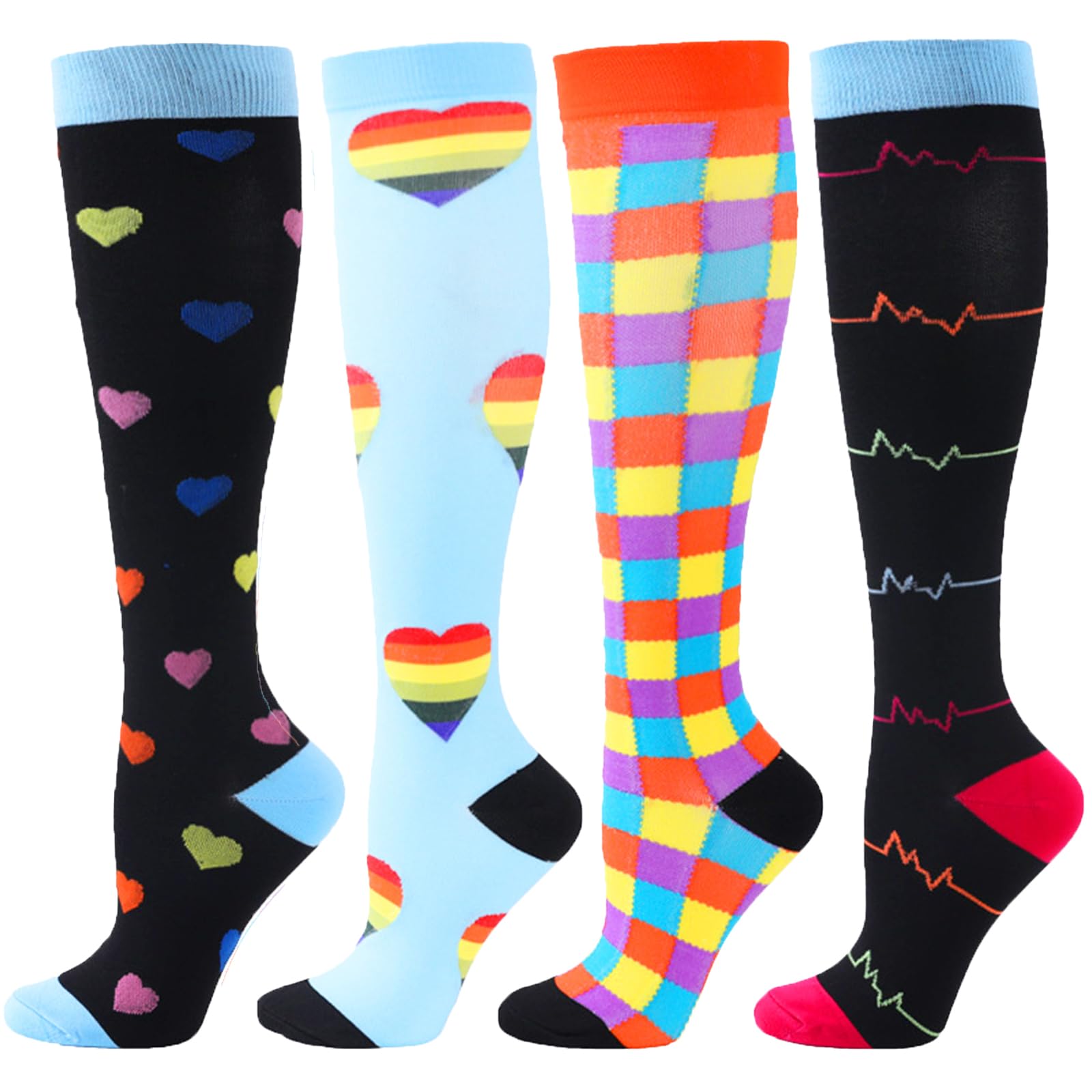 BONANGEL Compression Socks for Women & Men 4 Pairs 15-20 mmHg Graduated Stocking Knee High Best Support for Athletics, Running, Nurse, Hiking, Pregnancy, Flight