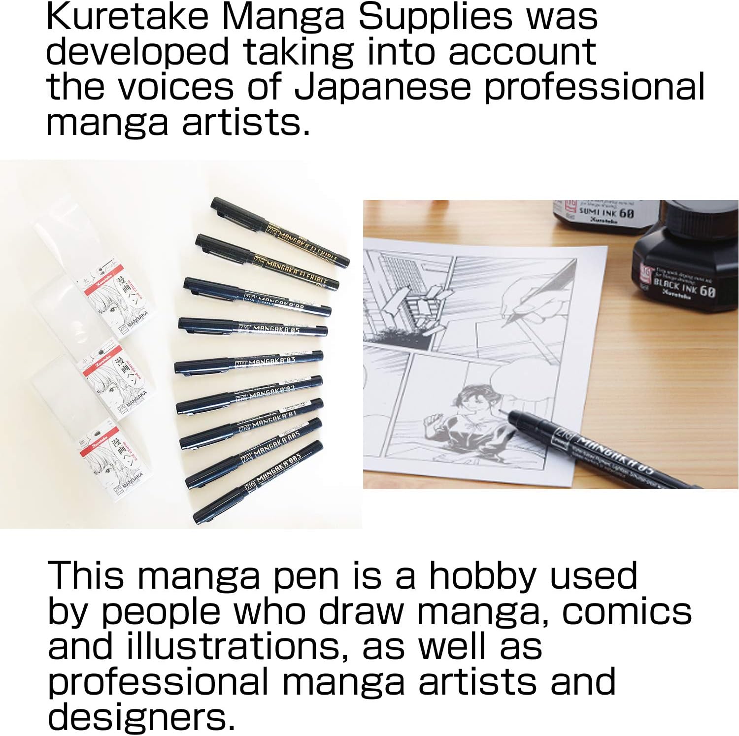 Kuretake Manga pens Drawing pens for Artist Sketching Anime Manga Comic ZIG Cartoonist 9 Set Black 0.03 0.05 0.1 0.2 0.3 0.5 0.8 Fine Medium