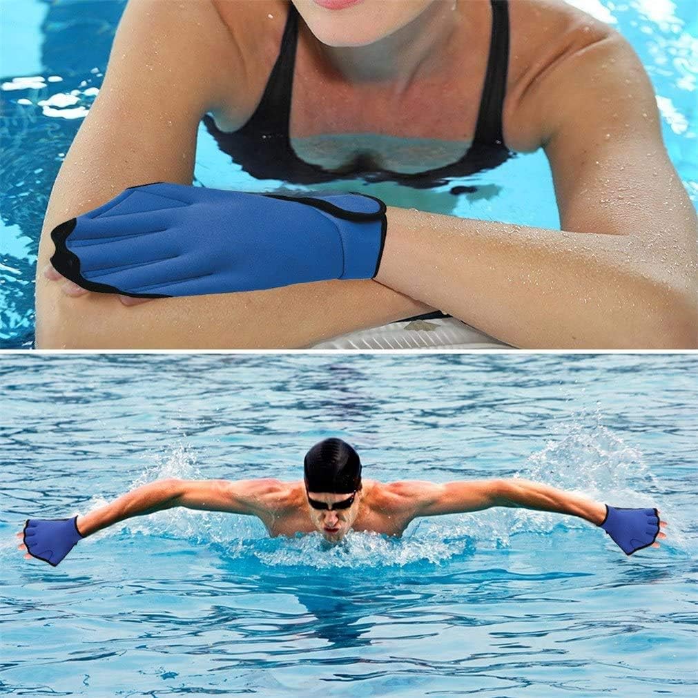 Swim Gloves Aquatic Fitness Water Resistance Webbed Gloves Diving Surfing Fitness Gloves Fins Neoprene Fingerless Glove Webbed Flippers Paddle with Adjustable Strap for Men Women Adult Children : Sports & Outdoors