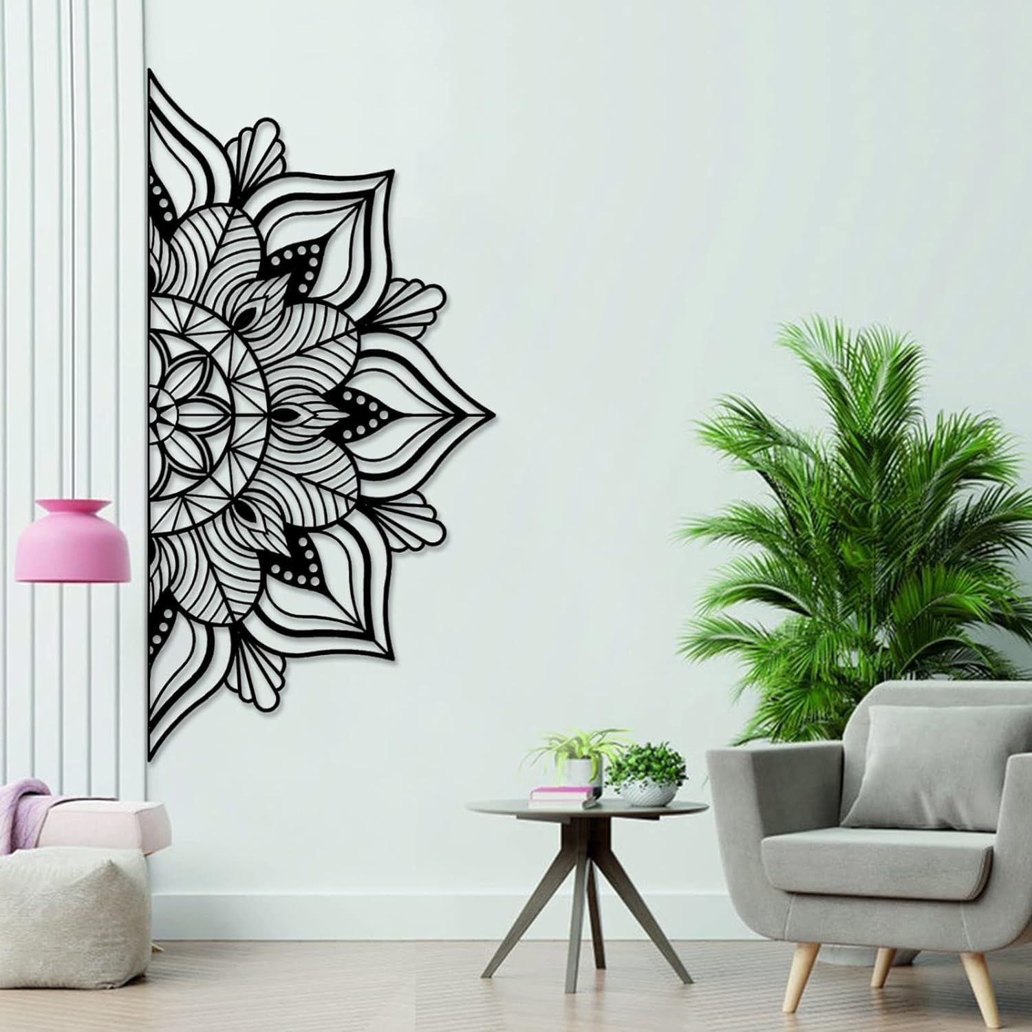 Resama Large Metal Mandala Wall Decor, Unique Lotus Flower Wall Art, Suitable for Office and Home Indoor and Outdoor Decoration (Black, 45''x22.6'' / 114x57.5cm) — image 1